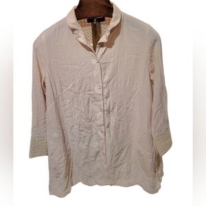 Ali Miles Cream Eyelet Detail Tunic Button Shirt With Pockets! Size Small